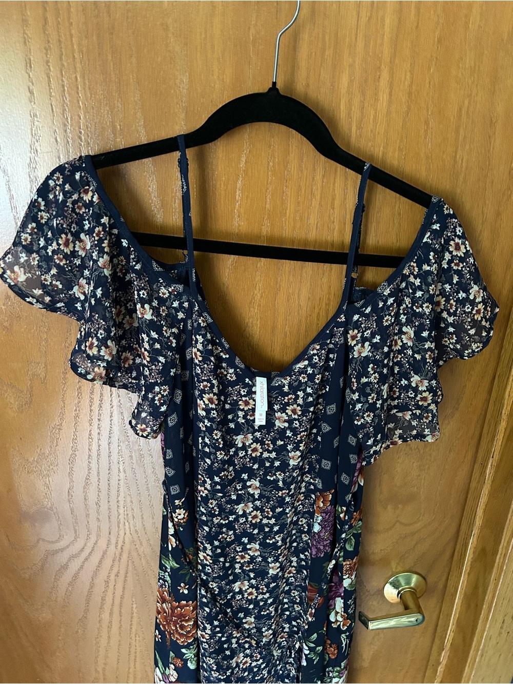 Navy Floral Cold-Shoulder Maxi Dress
